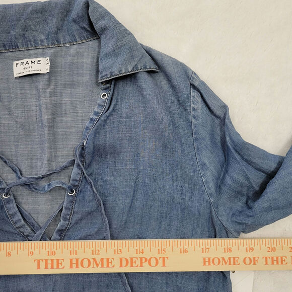 Frame Blue Chambray Denim lace up shirt womens Sz XS NWT Hadley - Picture 8 of 9